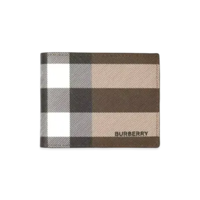 Burberry Check E-canvas Bifold Wallet "Dark Birch Brown"