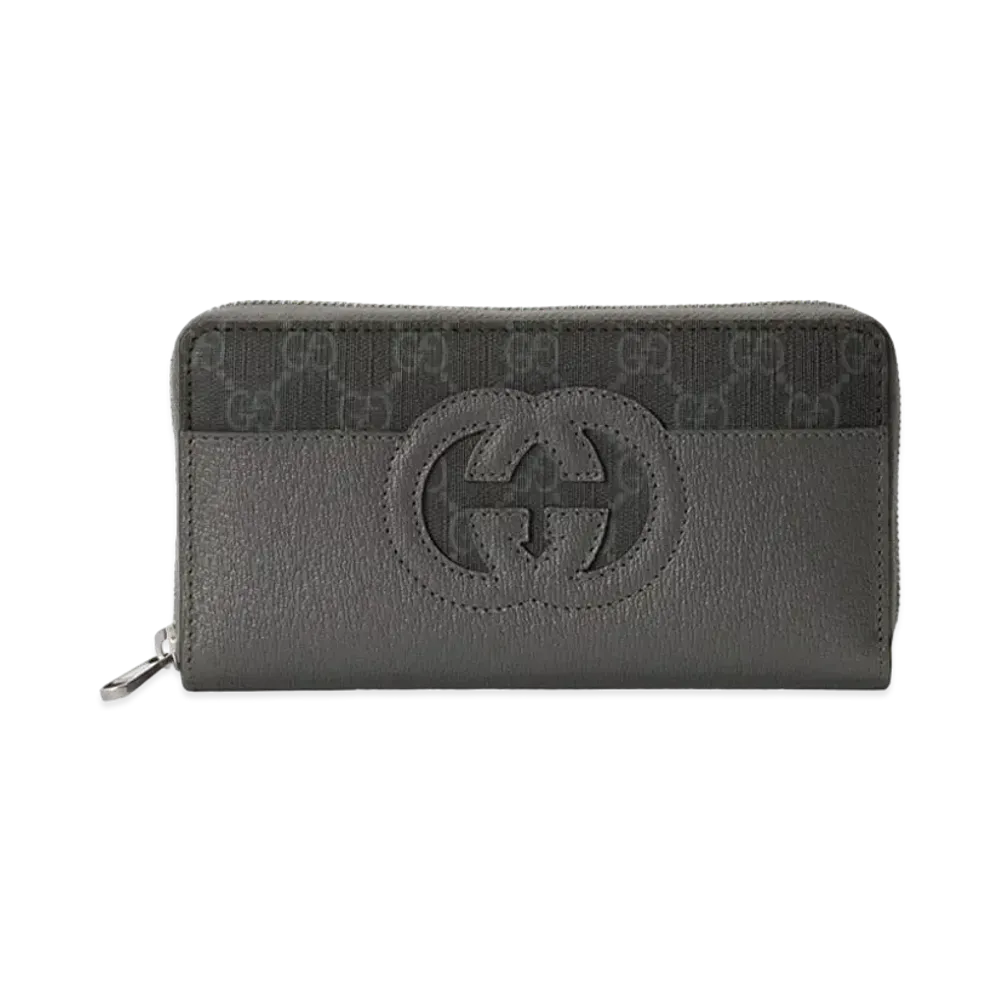 GUCCI Zip Around Wallet With Cut-out Interlocking G "Grey"