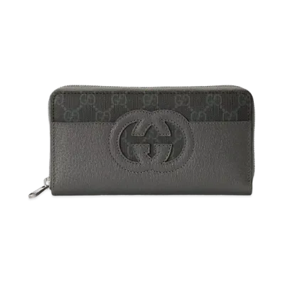 GUCCI Zip Around Wallet With Cut-out Interlocking G "Grey"