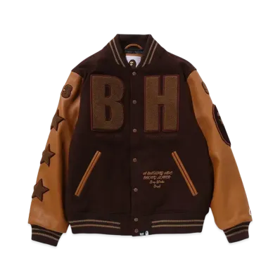 A BATHING APE x Bounty Hunter Varsity Jacket "Brown"