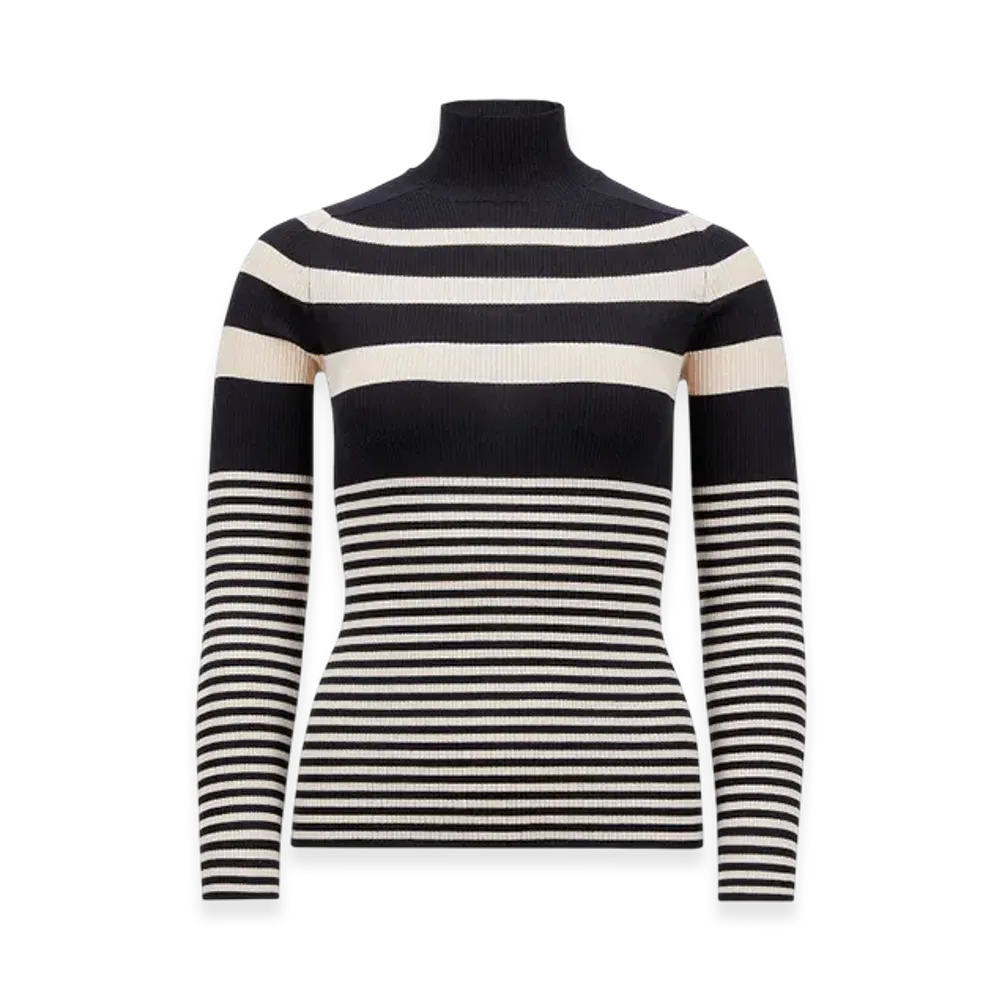 MONCLER Striped Wool Polo Neck Jumper "White Blue"