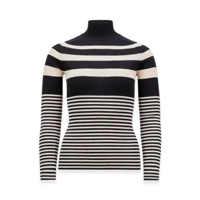 MONCLER Striped Wool Polo Neck Jumper "White Blue"