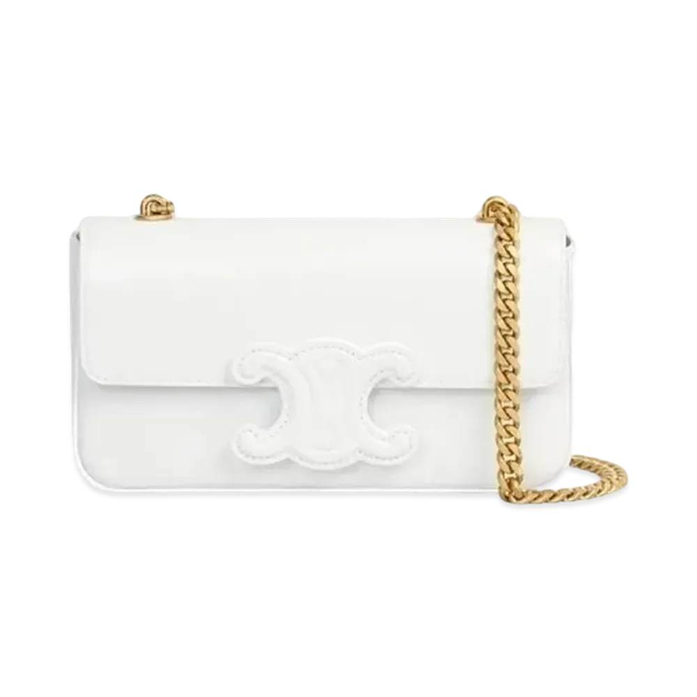 CELINE Chain Shoulder Bag Cuir Triomphe In Shiny Calfskin "White"