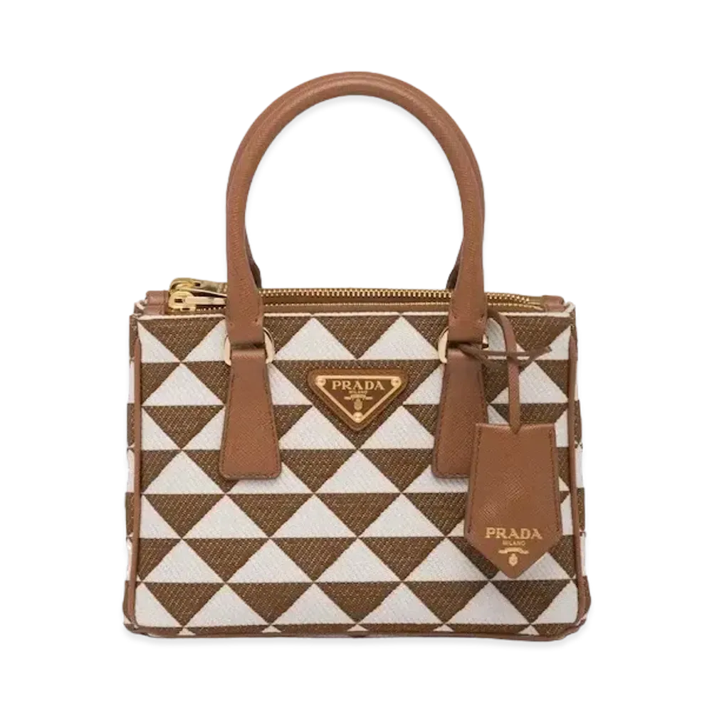 PRADA Symbole Embroidered Fabric Mini Bag "Brown/White"