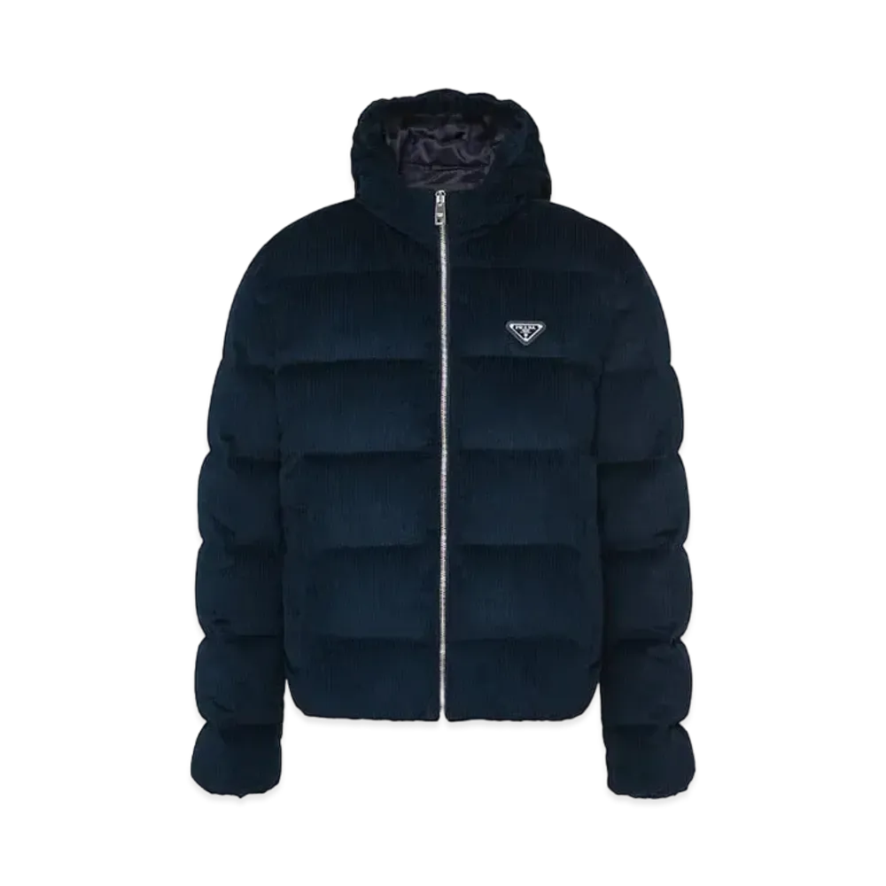 PRADA Cropped Corduroy Down Jacket "Navy"
