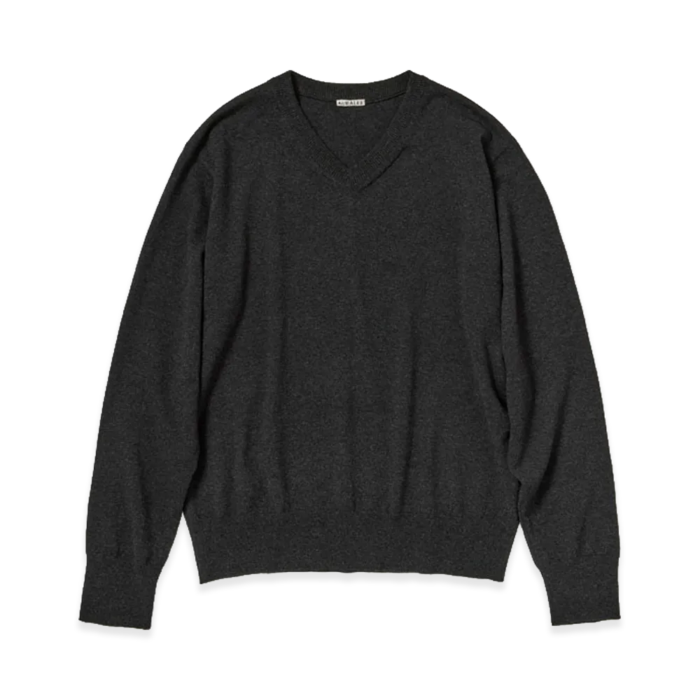 AURALEE High Twist Wool Knit V-Neck P/O "Charcoal"