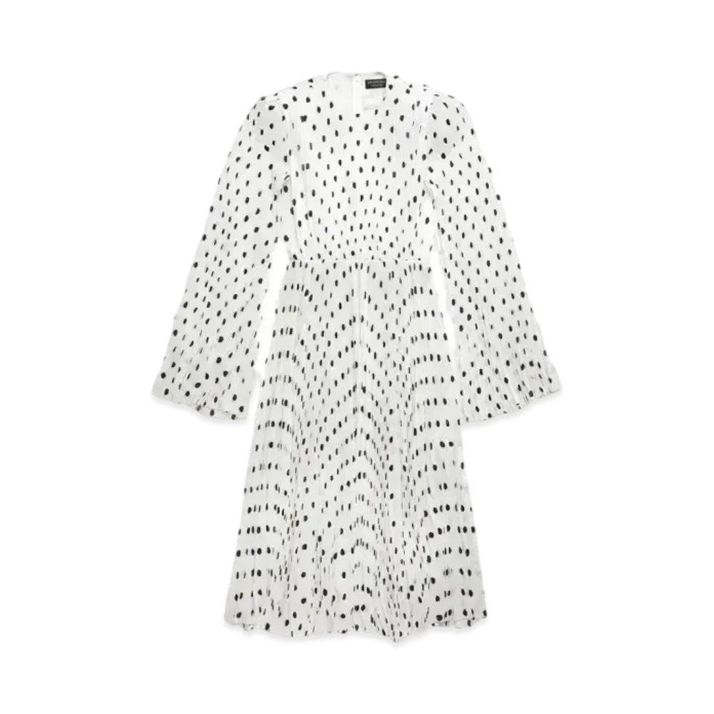BALENCIAGA Polka Dot Pleat Midi Dress "White"