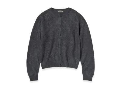 AURALEE Garment-Dyed Baby Alpaca Fur Knit Crew-Neck Cardigan "Dark Gray"