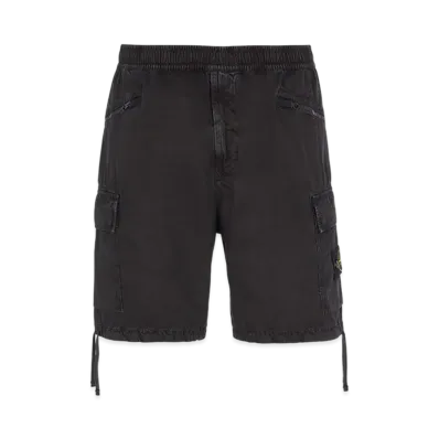 Stone Island L10WA Brushed Cotton Canvas Garment Dyed Old Effect Shorts - 22SS "Black"