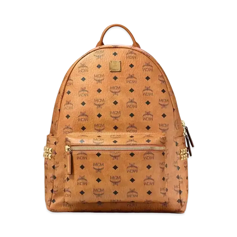 MCM Stark Side Studs Backpack In Visetos "Cognac"