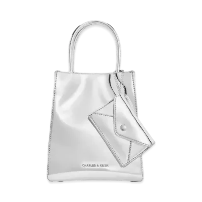 CHARLES & KEITH Machina Elongated Tote Bag "Silver"