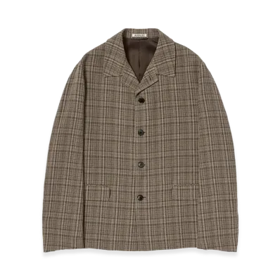 AURALEE Silk Linen Nep Check Jacket "Dark Brown Check"
