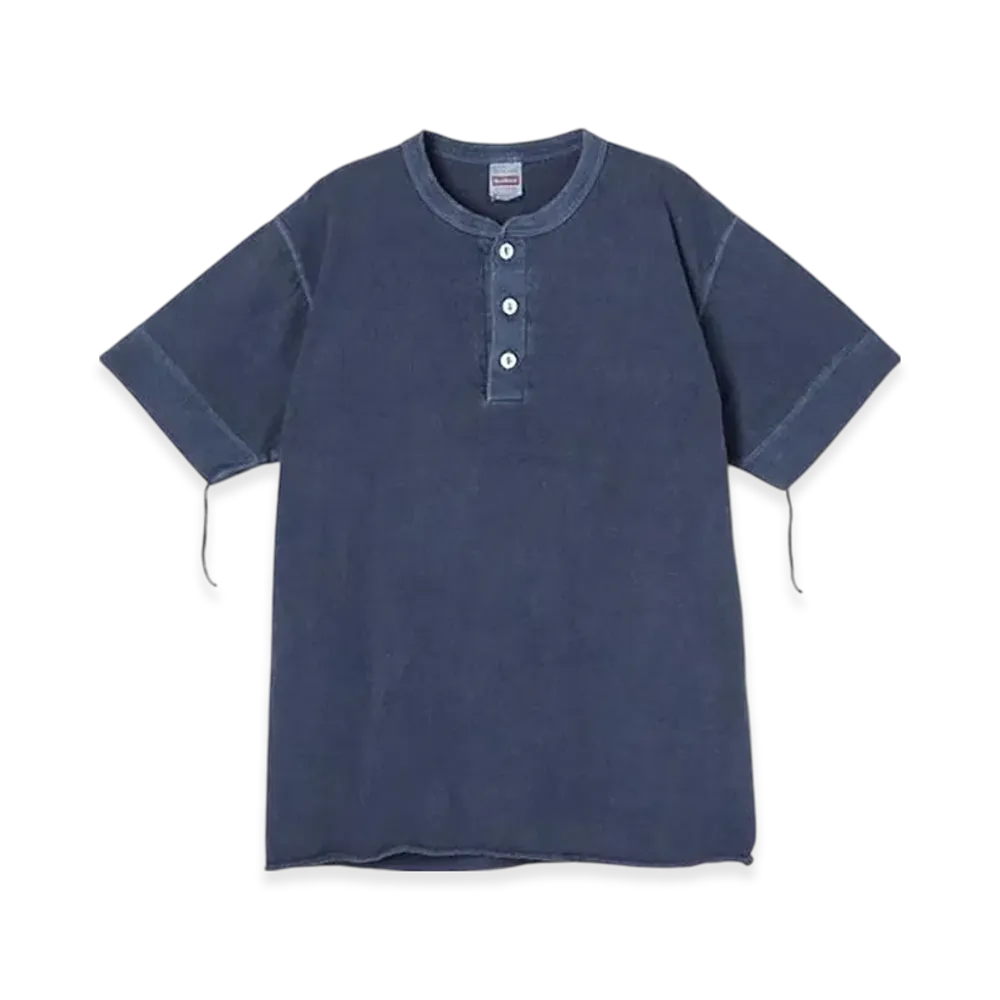 Healthknit Pigment-dyed Henley Neck Short Sleeve T-Shirt "Navy"