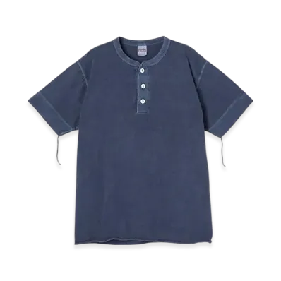 Healthknit Pigment-dyed Henley Neck Short Sleeve T-Shirt "Navy"