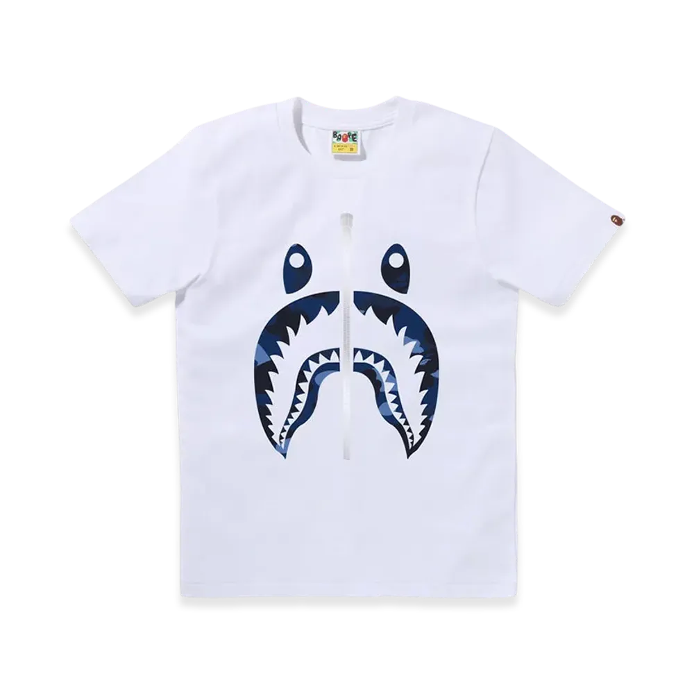 A BATHING APE Color Camo Shark Tee "White/Navy"