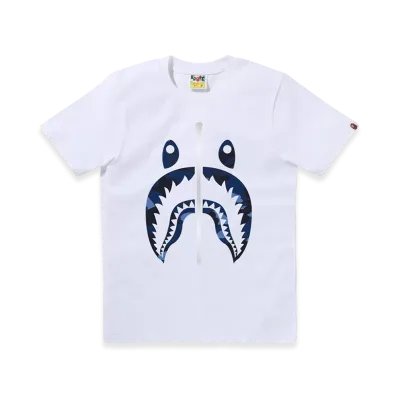 A BATHING APE Color Camo Shark Tee "White/Navy"
