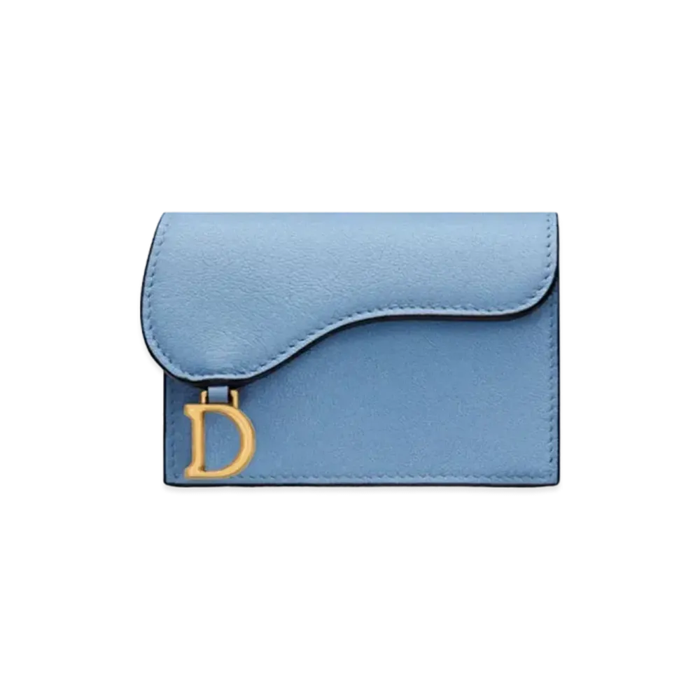 Dior Saddle Flap Card Holder Cornflower Blue Goatskin "Cornflower Blue"