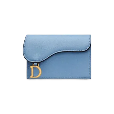 Dior Saddle Flap Card Holder Cornflower Blue Goatskin "Cornflower Blue"