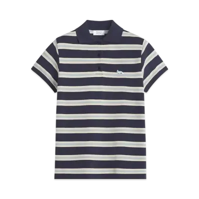 Maison Kitsune Baby Fox Patch Multi Stripe Polo Shirt "Ink Blue/Hortensia/Marble"