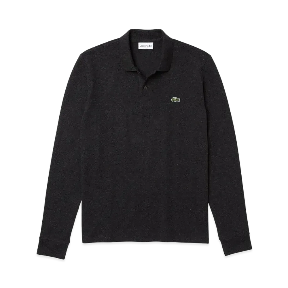 LACOSTE Long Sleeve Ribbed Collar Polo Shirt "Charcoal Gray/Black"