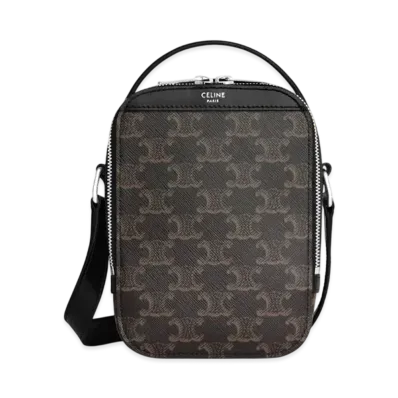 CELINE Vertical Messenger Box Bag in Triomphe Canvas and Calfskin "Black"