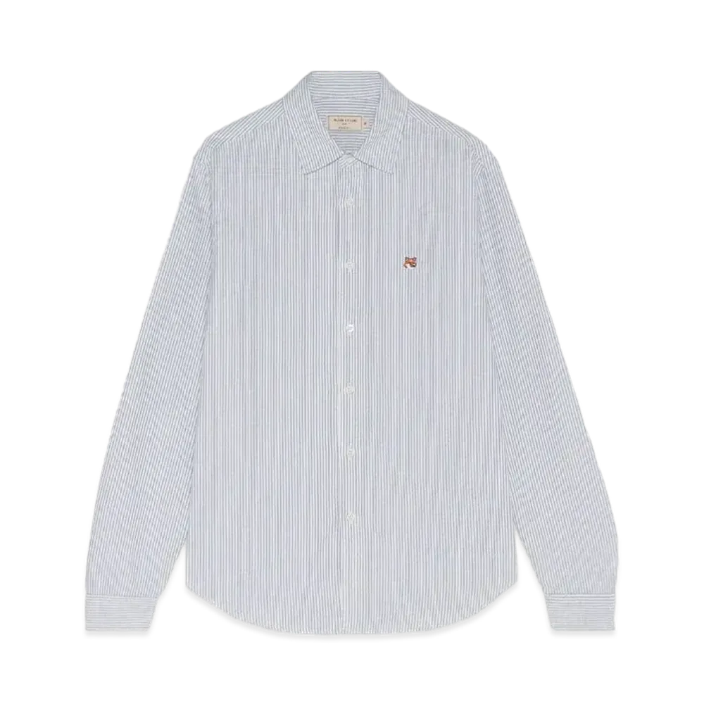 Maison Kitsune Fox Head Embroidered Striped Shirt "Navy Stripes"