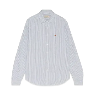 Maison Kitsune Fox Head Embroidered Striped Shirt "Navy Stripes"