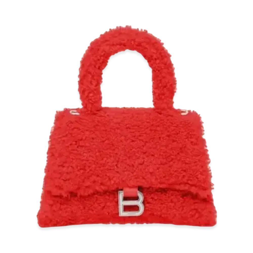 BALENCIAGA Furry Hourglass Small Handbag "Red"