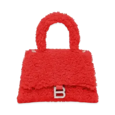 BALENCIAGA Furry Hourglass Small Handbag "Red"
