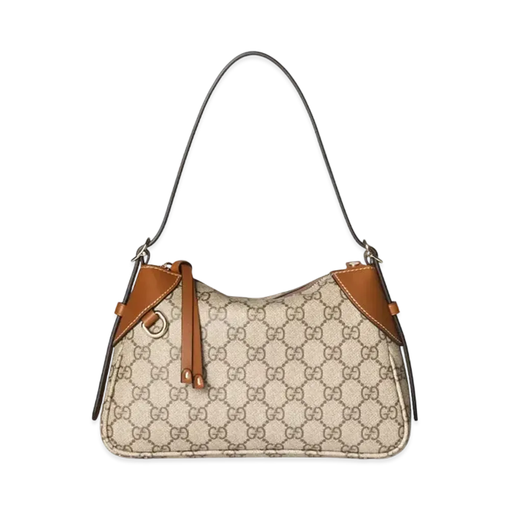 GUCCI GG Emblem Small Shoulder Bag "Beige/Dark Brown"
