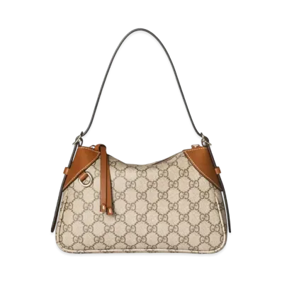 GUCCI GG Emblem Small Shoulder Bag "Beige/Dark Brown"