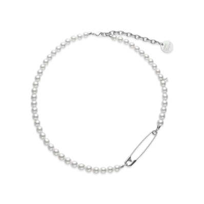 COMME des GARCONS x Mikimoto M CDG Pearl Necklace Safety Pin "Silver"