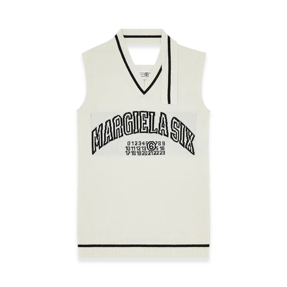 MM6 Maison Margiela Women's V-Neck Varsity Dress "White"