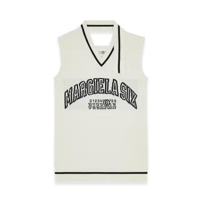 MM6 Maison Margiela Women's V-Neck Varsity Dress "White"