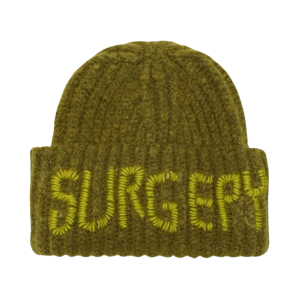 SURGERY hand stitch embroidery logo beanie "OLIVE"