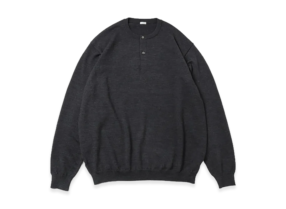 A.PRESSE Wool Knit Henley Neck Sweater "Charcoal"