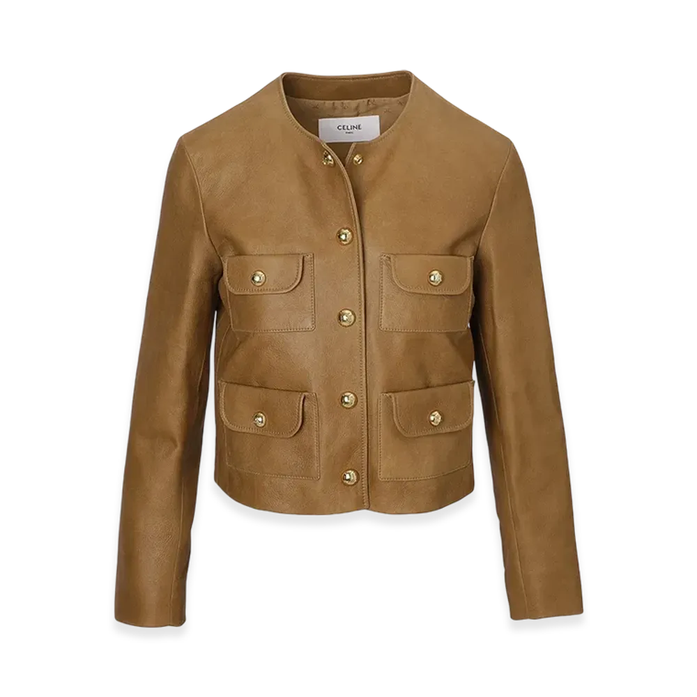 CELINE Veste Col Pur 4 Poches "Cognac"