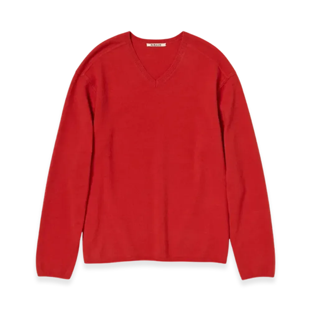 AURALEE Felted Wool Knit VNeck P/O "Red Orange"
