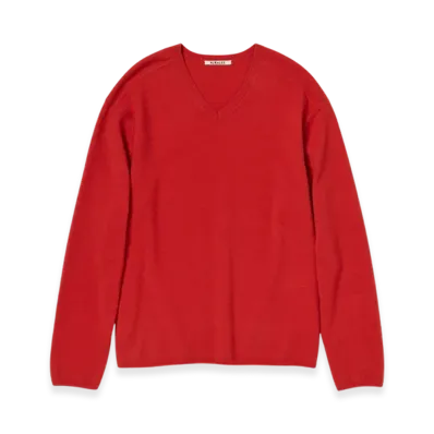 AURALEE Felted Wool Knit VNeck P/O "Red Orange"