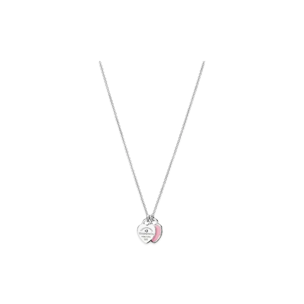 Tiffany & Co. Return to Tiffany Double Heart Tag Pendant In Silver With a Diamond Mini "Pink"