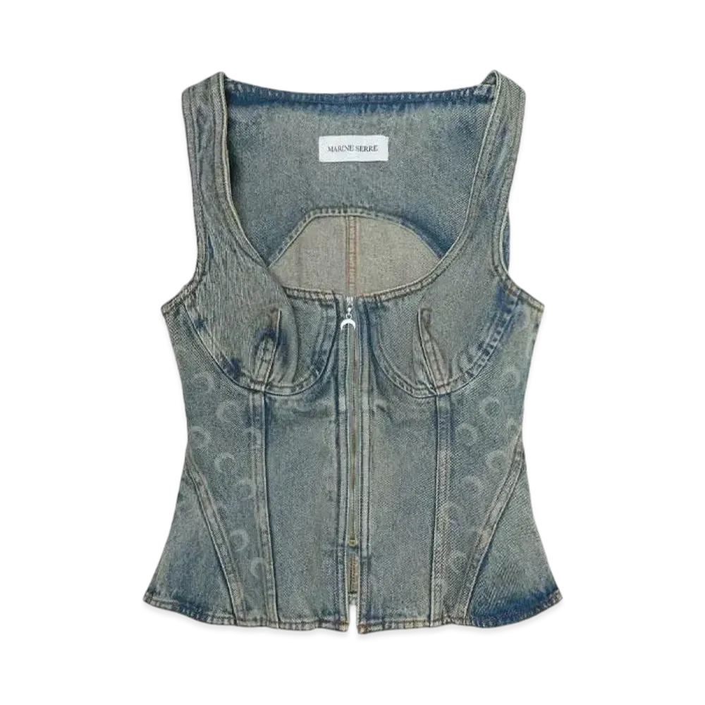 Marine serre MOON LASER DENIM BUSTIER TOP "LIGHT BEIGE"
