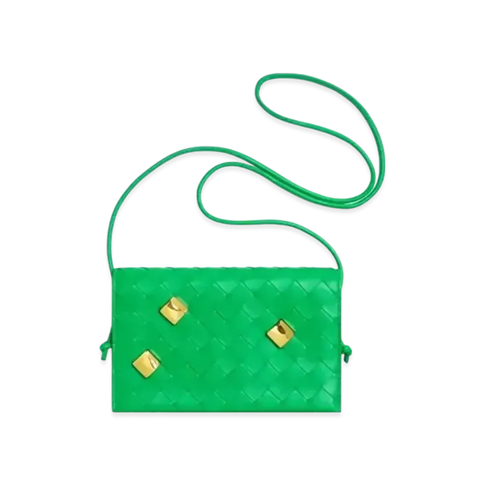 Bottega Veneta Intrecciato Lambskin Calfskin Strap Wallet "Parakeet"
