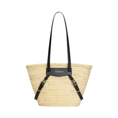 GIVENCHY Medium Voyou Basket Bag In Raffia "Black"