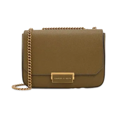CHARLES & KEITH Push Lock Chain Handle Bag "Khaki"