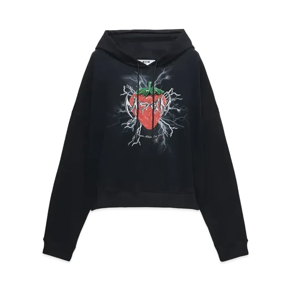 MSGM Jersey Sweatshirt With "Tough Strawberries" Print "Black"
