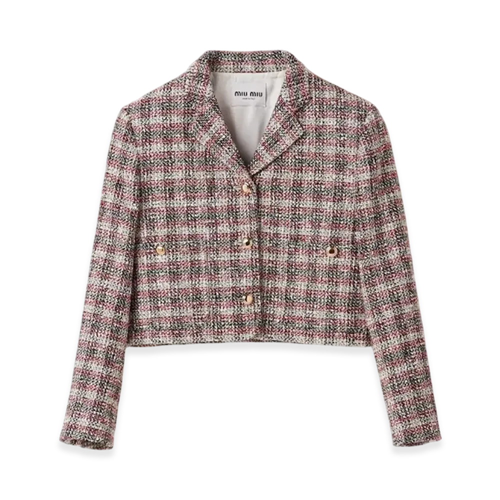 MIU MIU Women's Single Breasted Check Jacket "Pomegranate Yellow/Red"