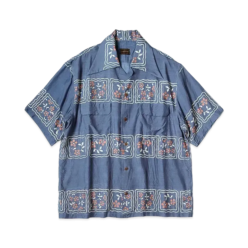 KAPITAL Silk Rayon Cookie Wrangle Color Aloha Shirt "Blue"