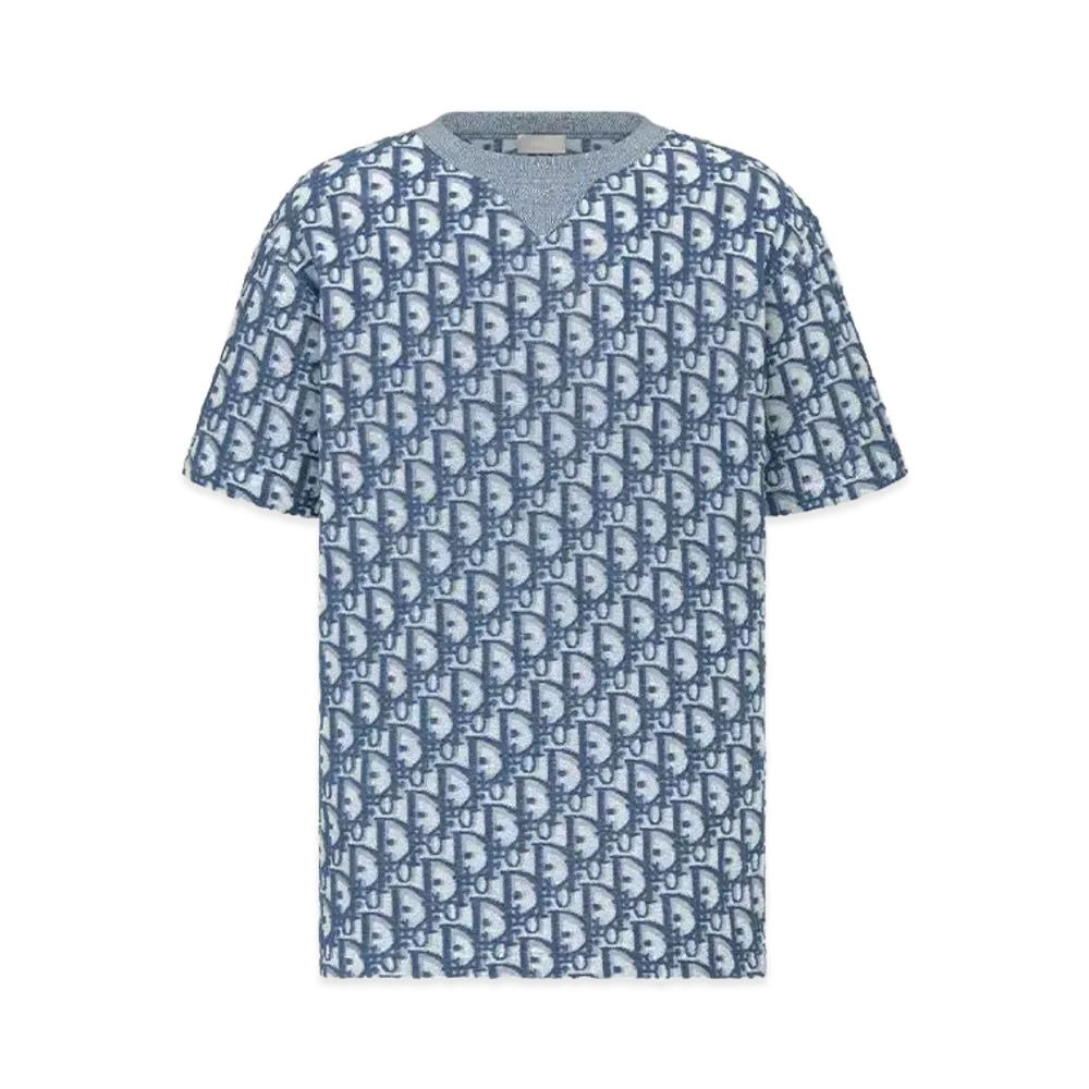 Dior Oblique Terry Cotton Jersey T-Shirt (Relax Fit) "White/Blue"