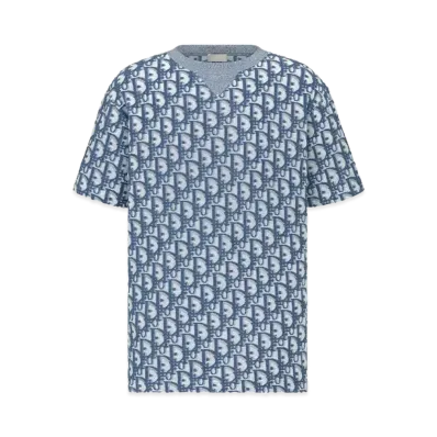 Dior Oblique Terry Cotton Jersey T-Shirt (Relax Fit) "White/Blue"