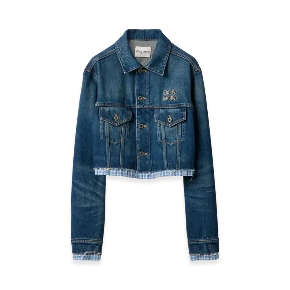 MIU MIU Women's Washed Denim Blouson Jacket "Blue"